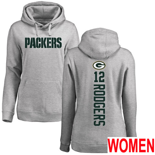 Green Bay Packers Ash Women 12 Rodgers Aaron Backer Nike NFL Pullover Hoodie Sweatshirts